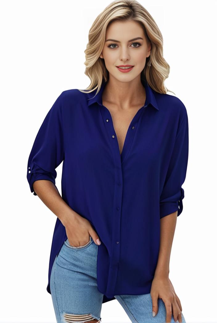 plus size formal shirt women s plus plain long sleeve turn down collar button up workwear shirt 124528