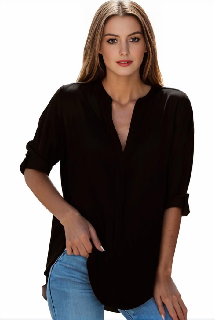 plus size formal shirt women s plus plain long sleeve turn down collar button up workwear shirt 124537