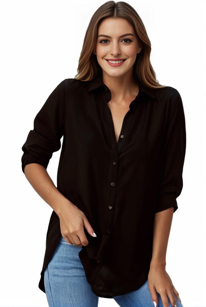 plus size formal shirt women s plus plain long sleeve turn down collar button up workwear shirt 124540
