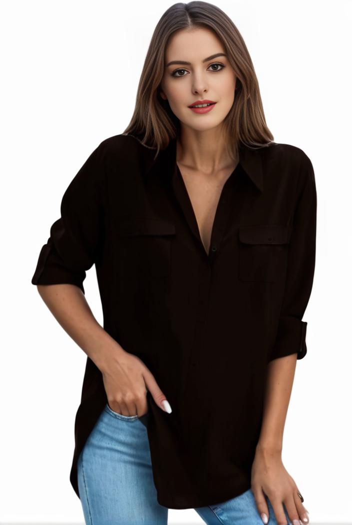 plus size formal shirt women s plus plain long sleeve turn down collar button up workwear shirt 124541
