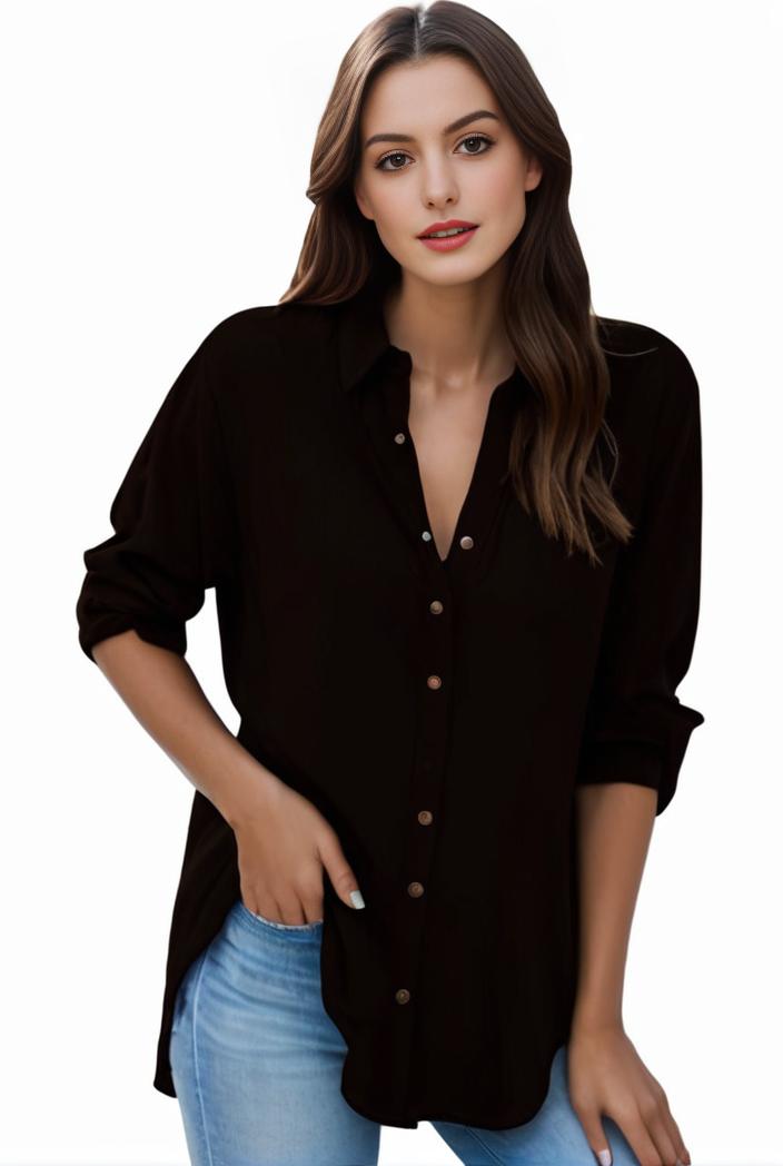 plus size formal shirt women s plus plain long sleeve turn down collar button up workwear shirt 124542