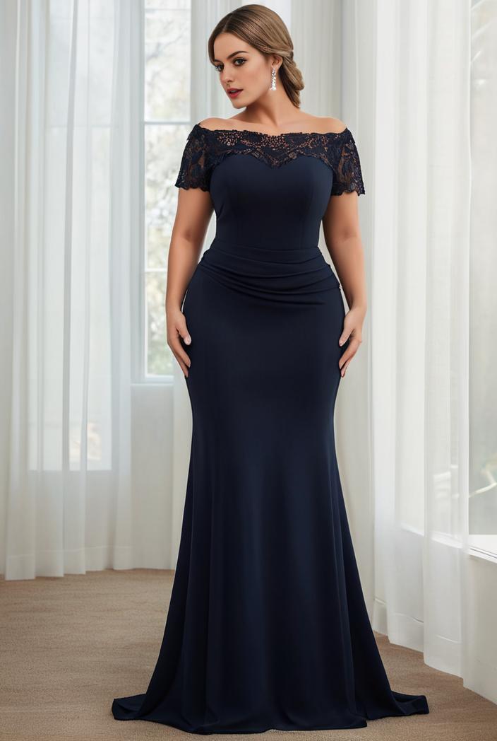 plus size front slit short sleeve with sequin mother of the bride dress 124665