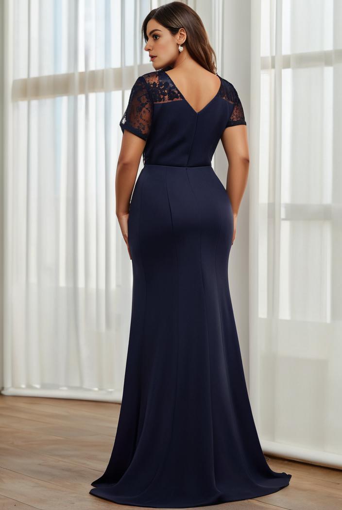 plus size front slit short sleeve with sequin mother of the bride dress 124668