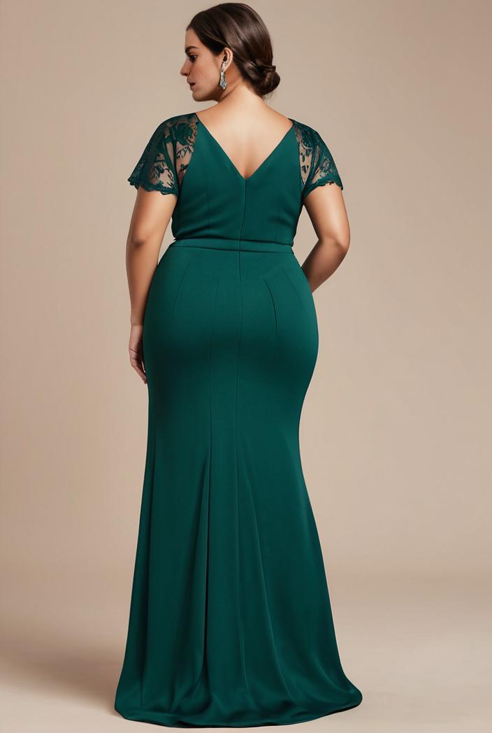 plus size front slit short sleeve with sequin mother of the bride dress 124680
