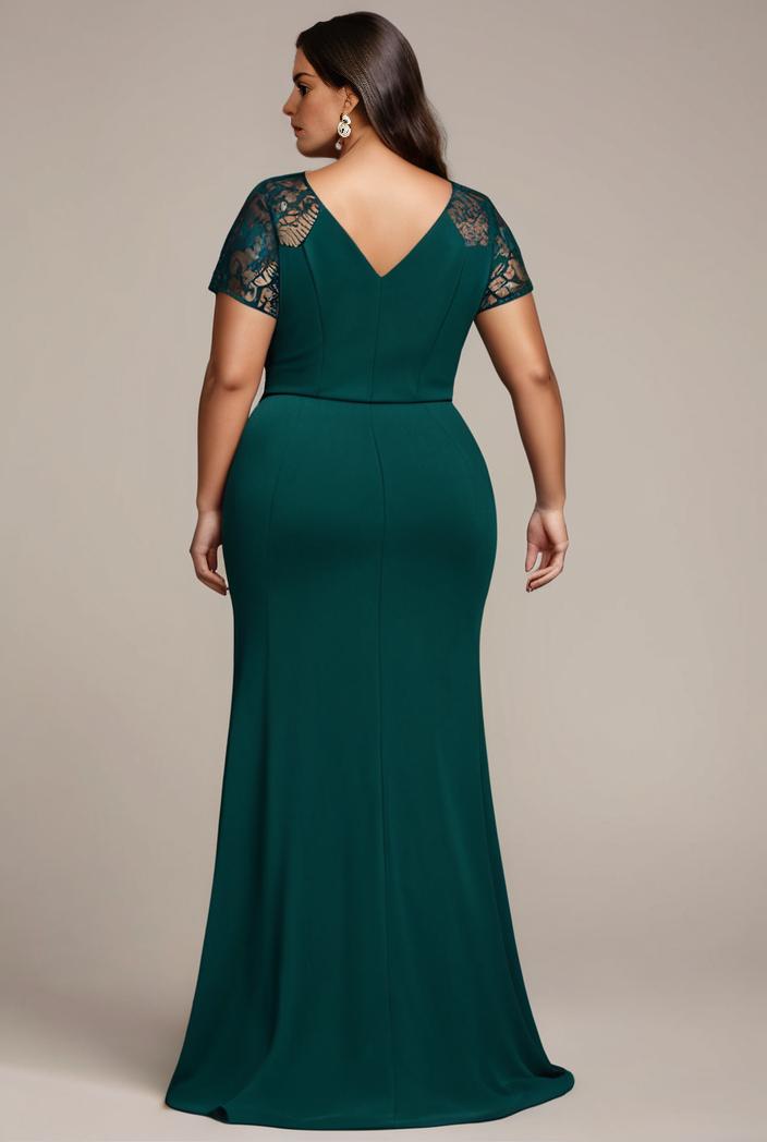 plus size front slit short sleeve with sequin mother of the bride dress 124681