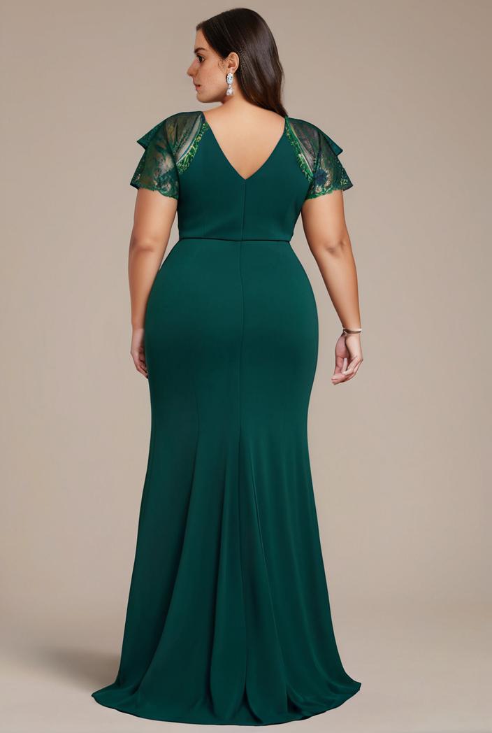 plus size front slit short sleeve with sequin mother of the bride dress 124682