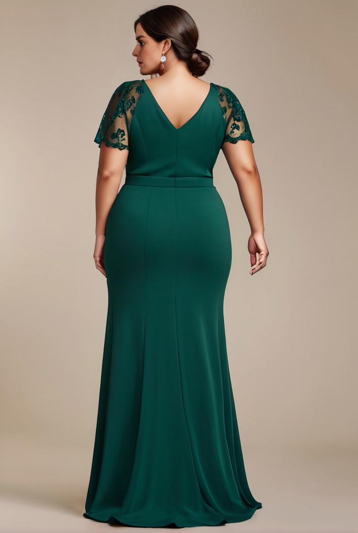 plus size front slit short sleeve with sequin mother of the bride dress 124686