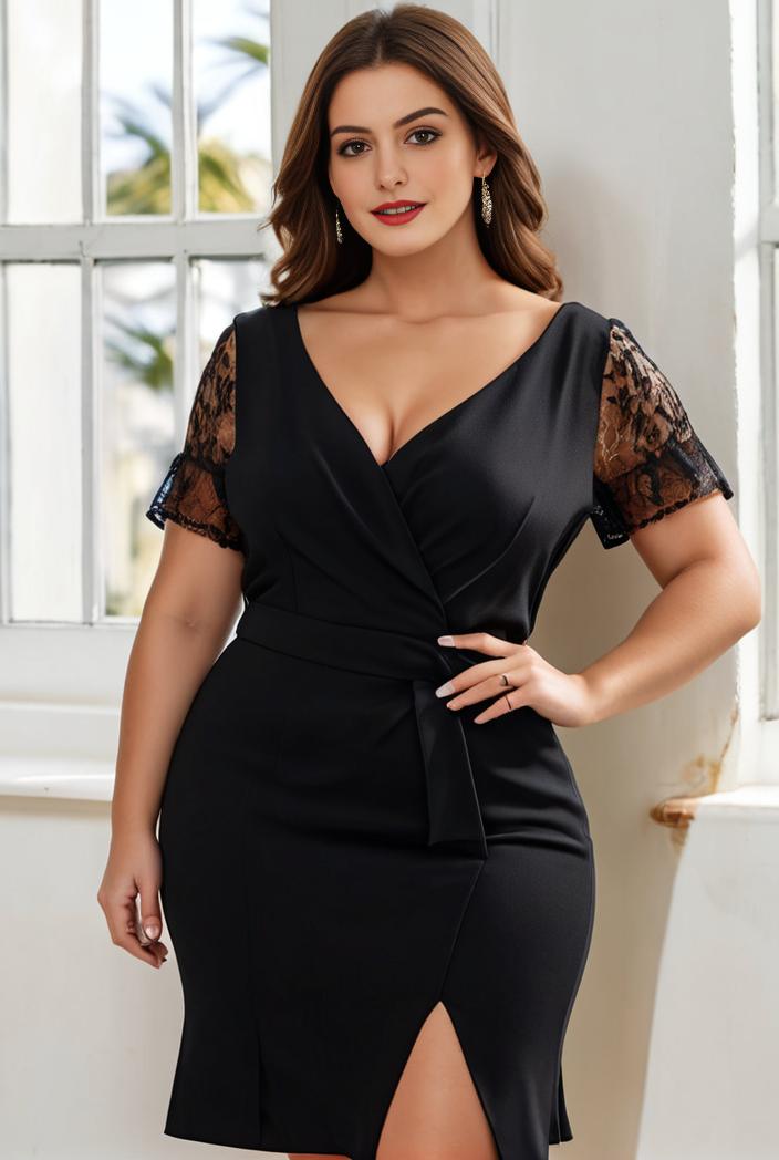 plus size front slit short sleeve with sequin mother of the bride dress 124700