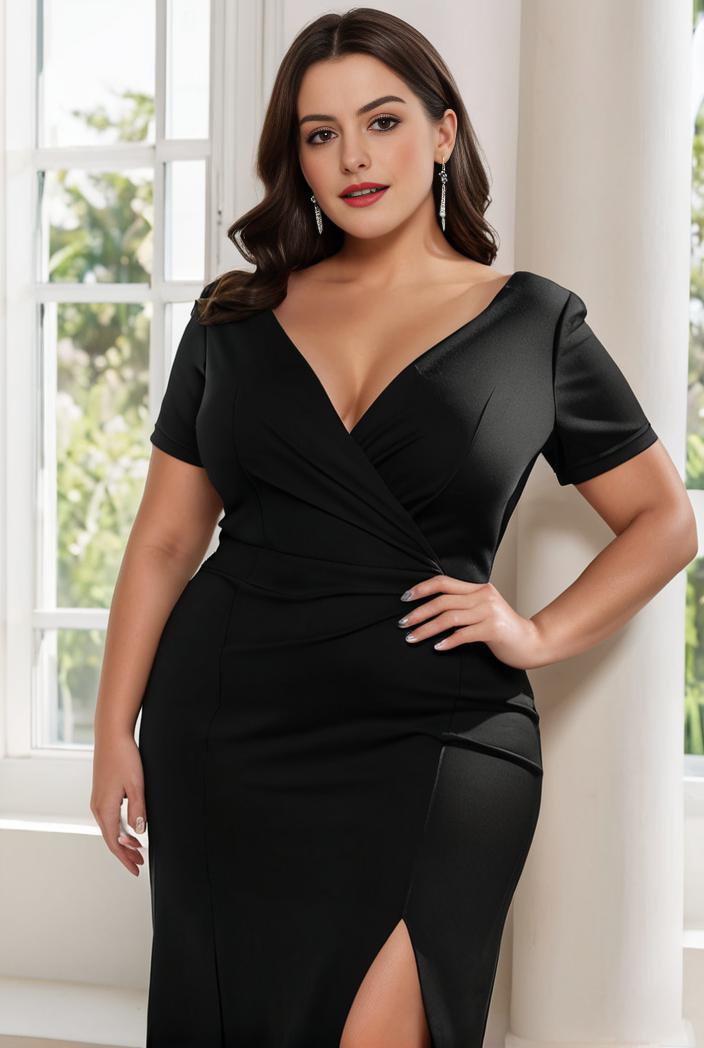 plus size front slit short sleeve with sequin mother of the bride dress 124701