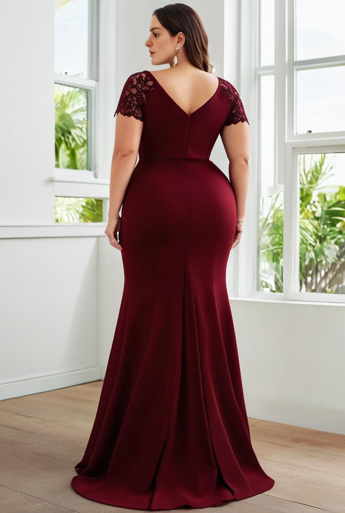 plus size front slit short sleeve with sequin mother of the bride dress 124707