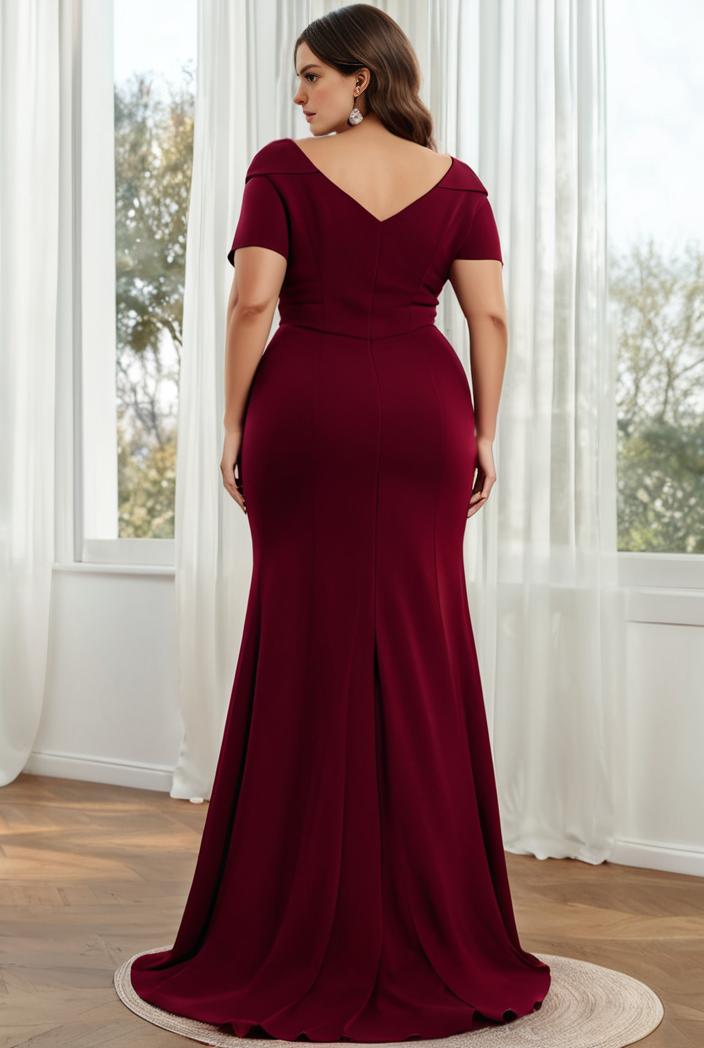 plus size front slit short sleeve with sequin mother of the bride dress 124708