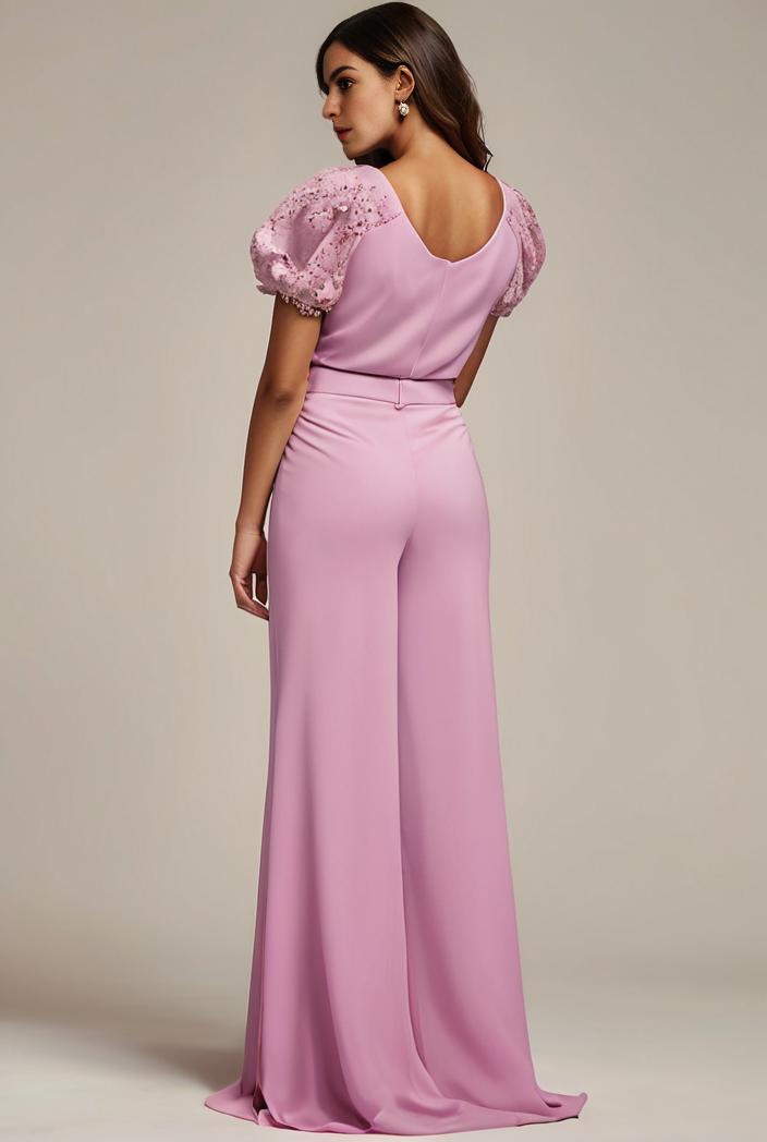 plus size front slit short sleeve with sequin mother of the bride dress 124716