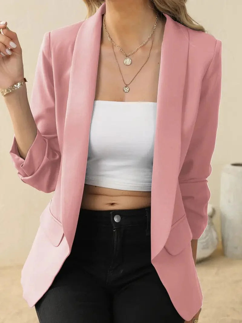 Sophisticated Long Sleeve Lapel Blazer for Women's Office Attire