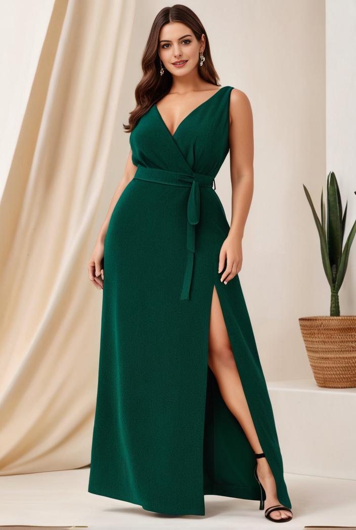 plus size shiny v neck side slit formal evening dress 126197