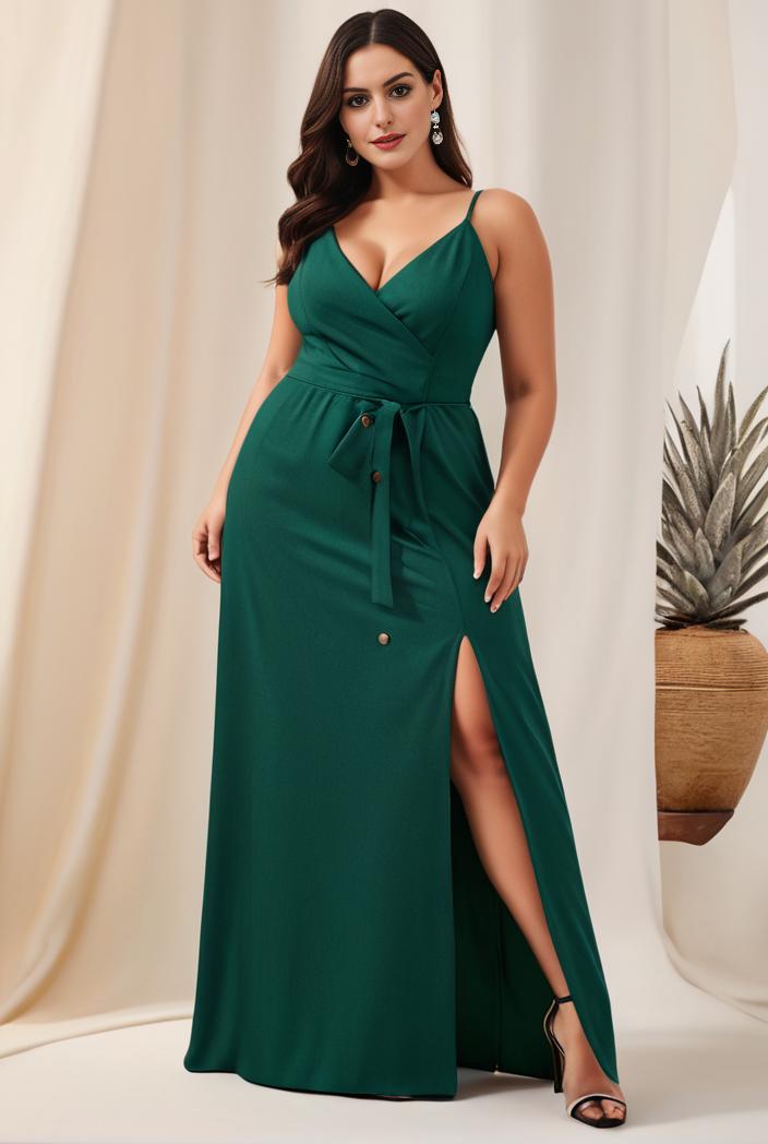 plus size shiny v neck side slit formal evening dress 126198