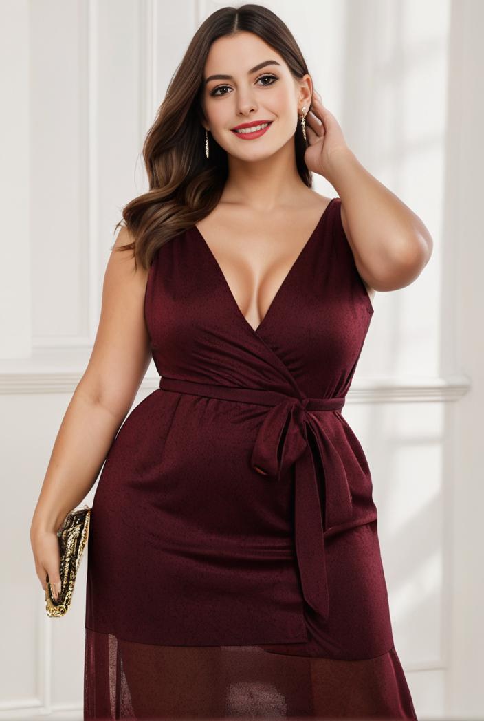 plus size shiny v neck side slit formal evening dress 126230