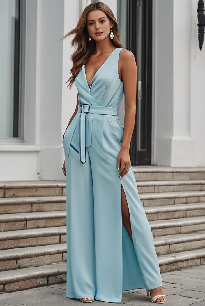plus size shiny v neck side slit formal evening dress 126367