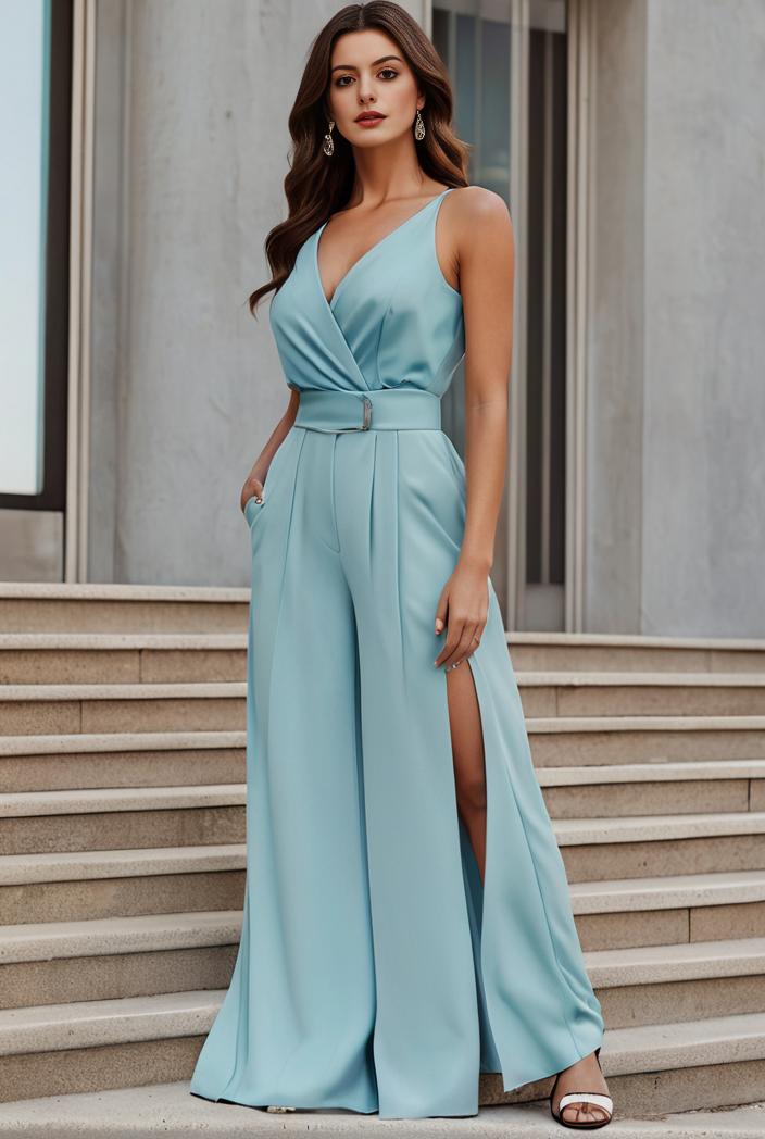 plus size shiny v neck side slit formal evening dress 126373