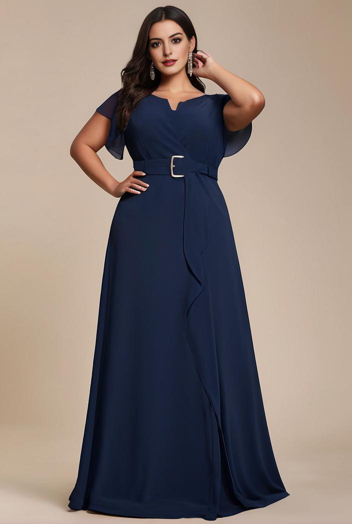 plus size simple chiffon pleated a line round neckline bridesmaid dress 126444