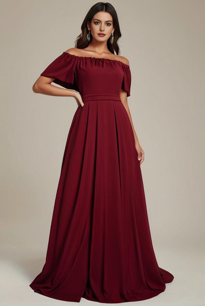 plus size simple chiffon pleated a line round neckline bridesmaid dress 126472