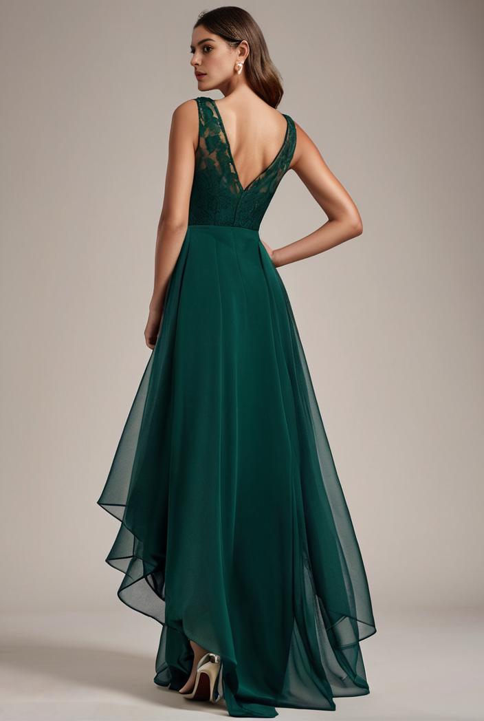 sequin bodice tulle high low evening dress with ribbon waist 128117