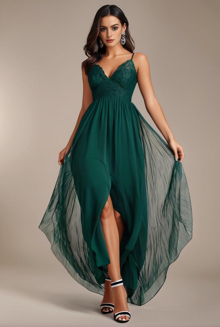 sequin bodice tulle high low evening dress with ribbon waist 128124