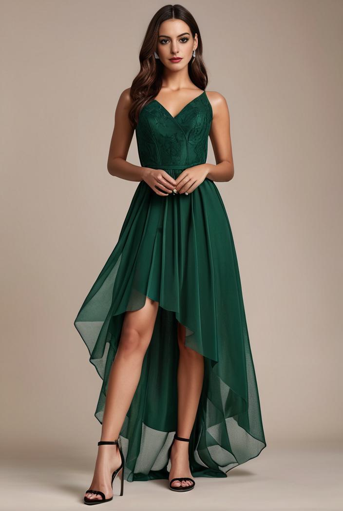 sequin bodice tulle high low evening dress with ribbon waist 128139