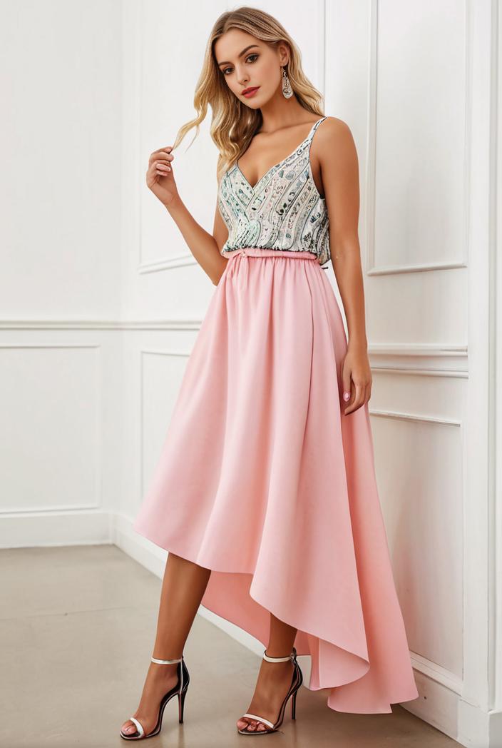 sequin bodice tulle high low evening dress with ribbon waist 128145
