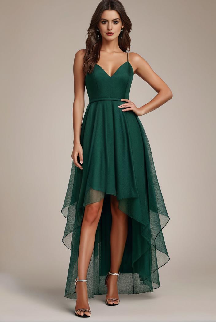 sequin bodice tulle high low evening dress with ribbon waist 128152
