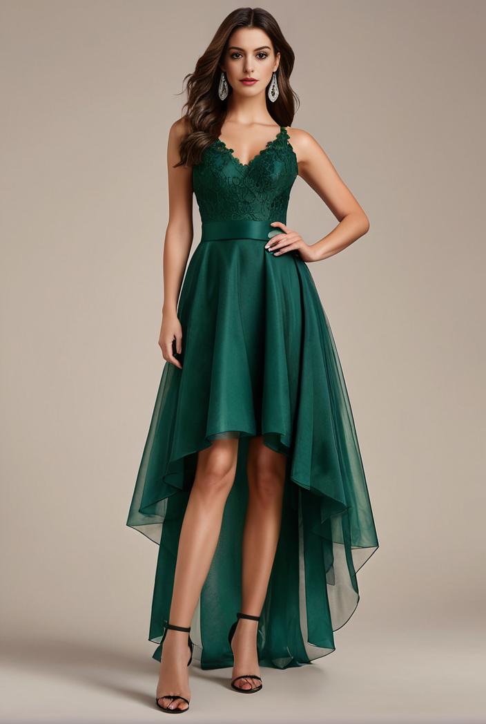 sequin bodice tulle high low evening dress with ribbon waist 128153