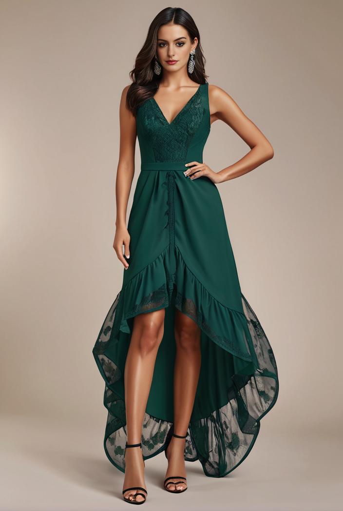 sequin bodice tulle high low evening dress with ribbon waist 128156