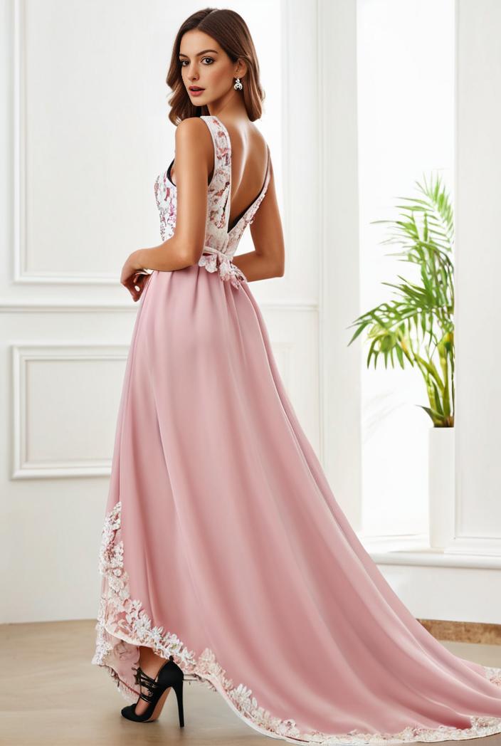 sequin bodice tulle high low evening dress with ribbon waist 128167