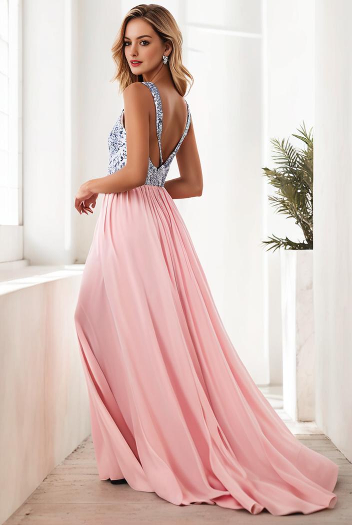 sequin bodice tulle high low evening dress with ribbon waist 128171
