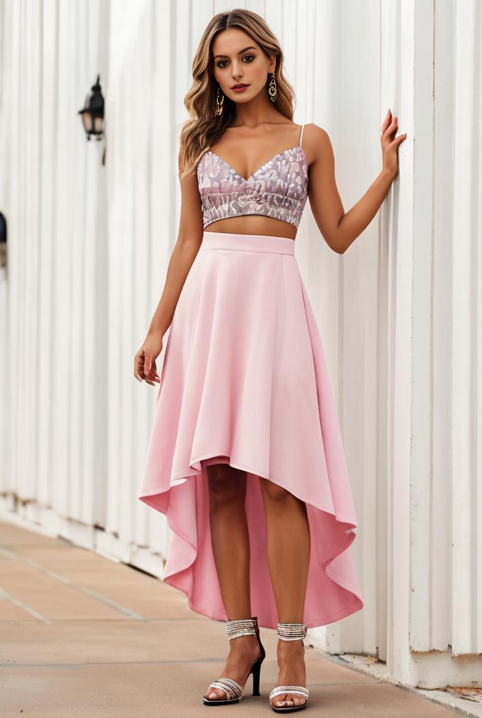 sequin bodice tulle high low evening dress with ribbon waist 128177