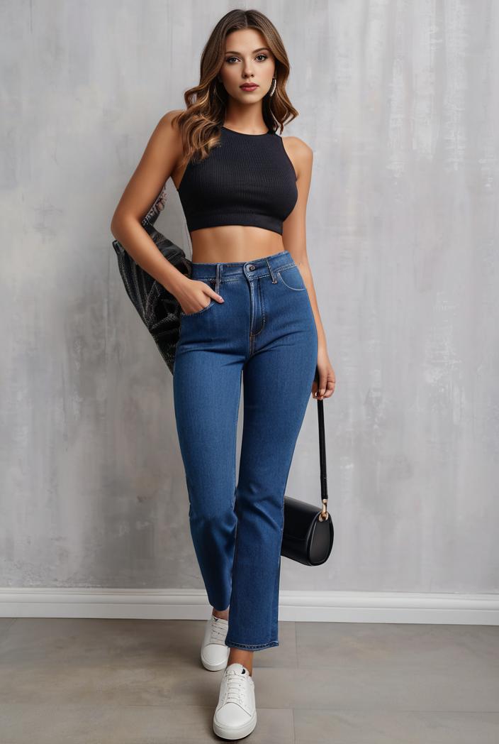 slim fit drawstring denim jeans with elastic waist for women 124577