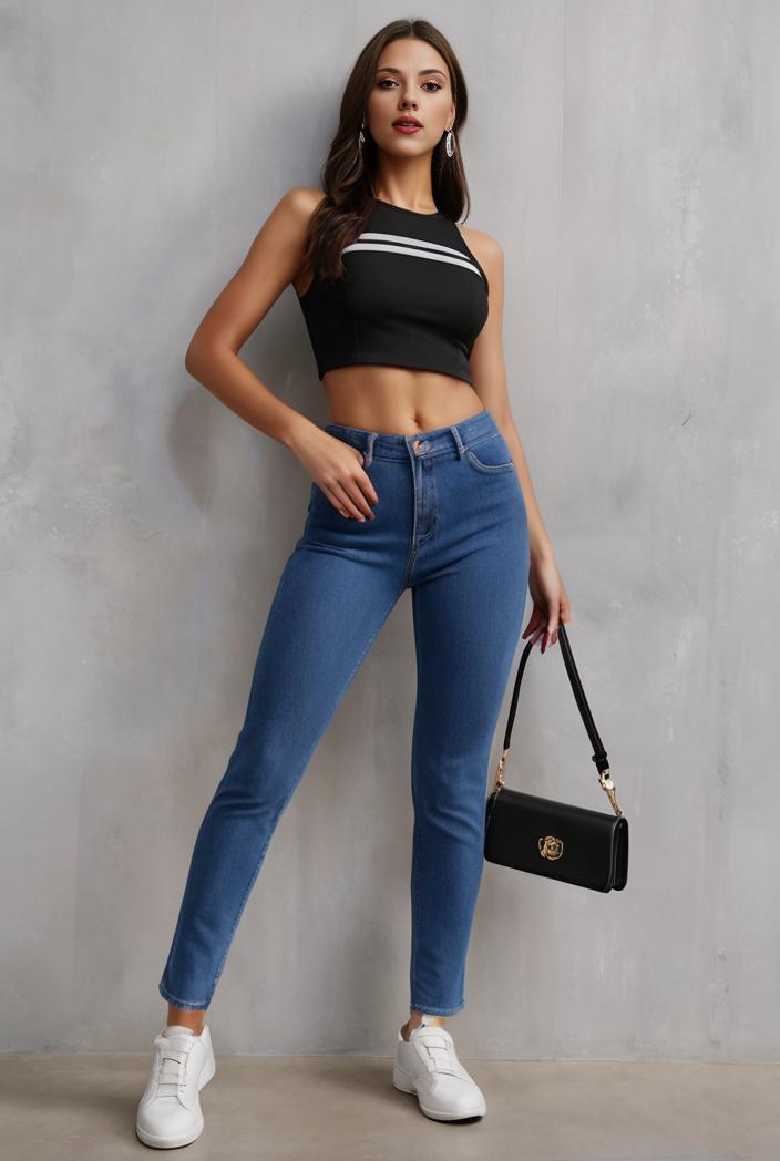 slim fit drawstring denim jeans with elastic waist for women 124581