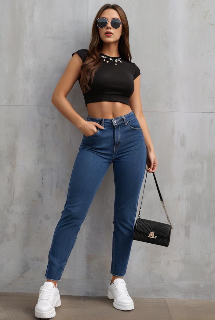 slim fit drawstring denim jeans with elastic waist for women 124582