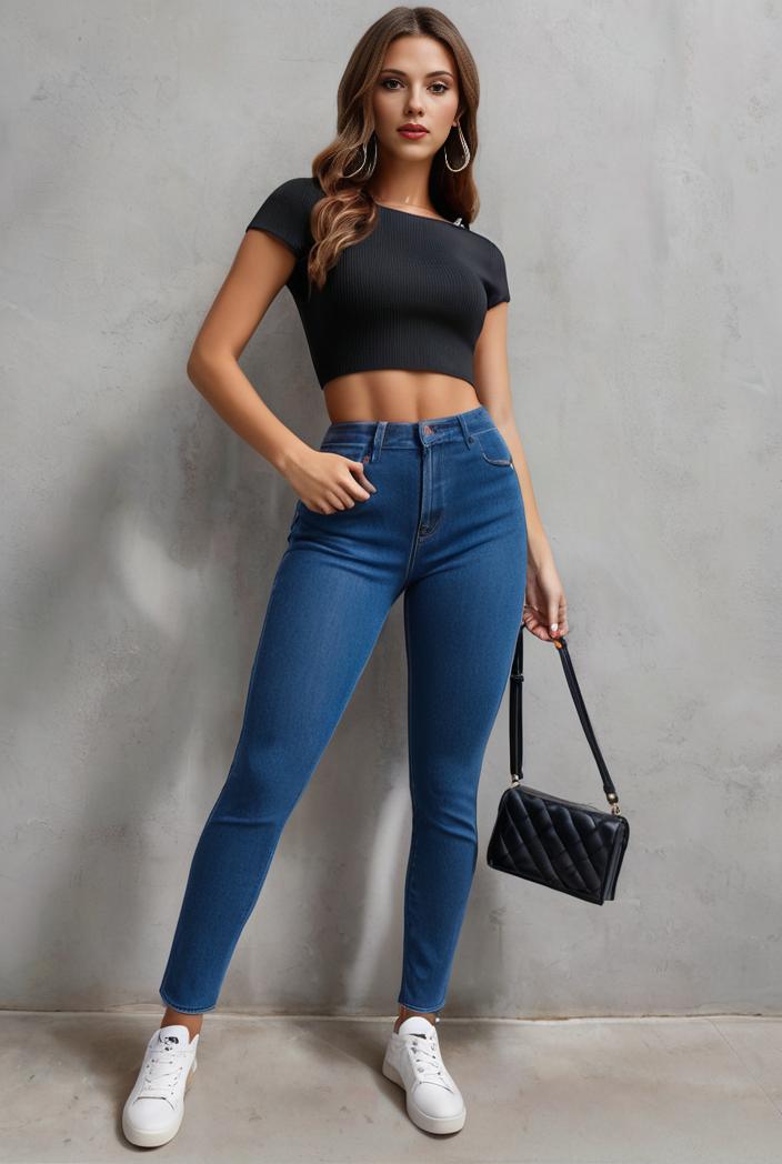 slim fit drawstring denim jeans with elastic waist for women 124586