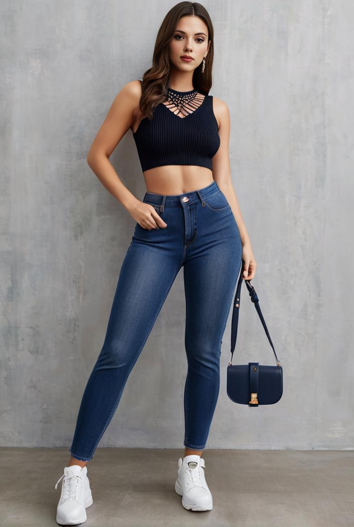 slim fit drawstring denim jeans with elastic waist for women 124587