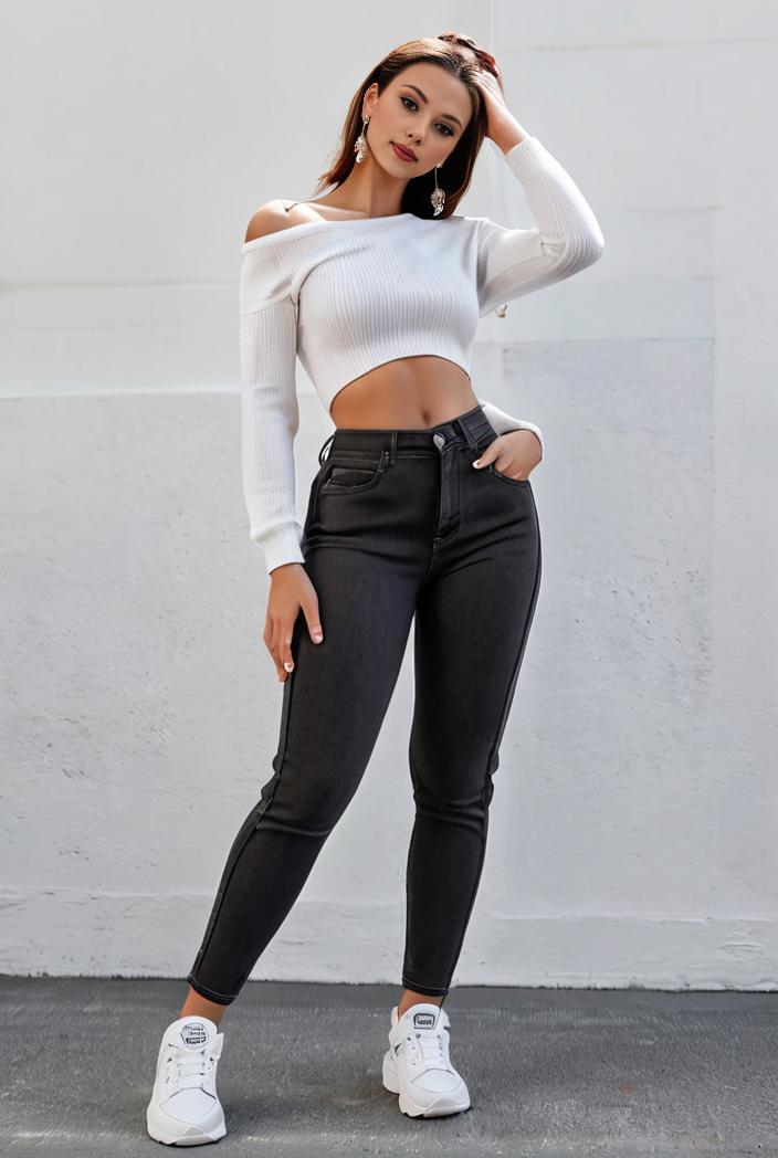 slim fit drawstring denim jeans with elastic waist for women 124595