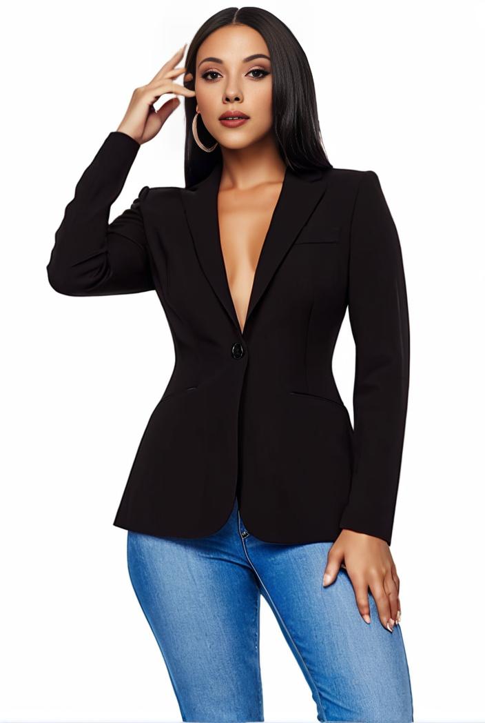 solid blazer with tie back and casual lapel long sleeve outerwear for women 124631