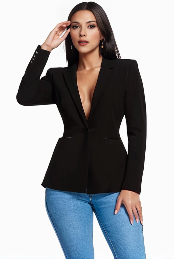 solid blazer with tie back and casual lapel long sleeve outerwear for women 124632
