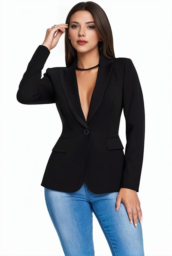 solid blazer with tie back and casual lapel long sleeve outerwear for women 124634