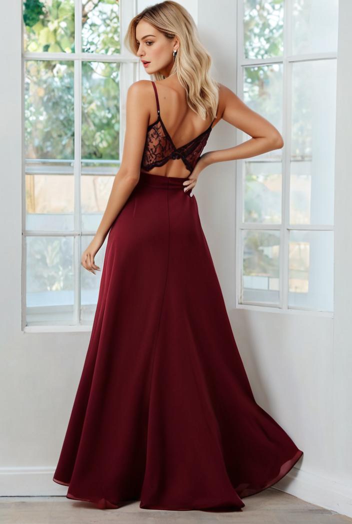 convertible chiffon lace open back spaghetti straps bridesmaid dress 134966