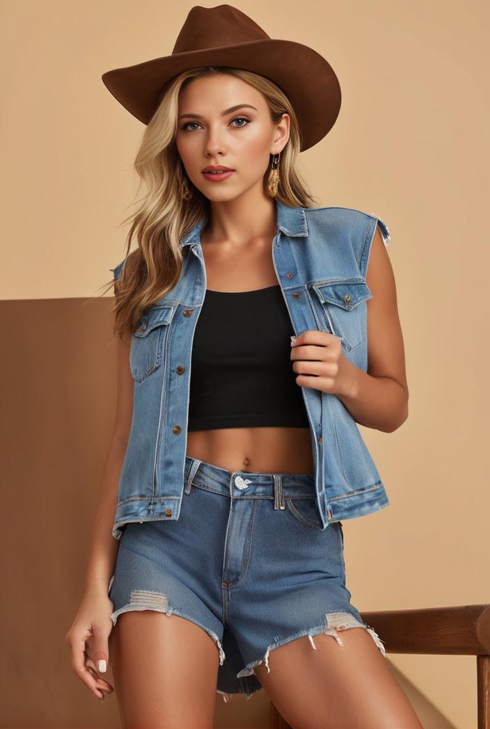 washed denim sleeveless vest with distressed ripped lapel women s denim jacket collection 131160