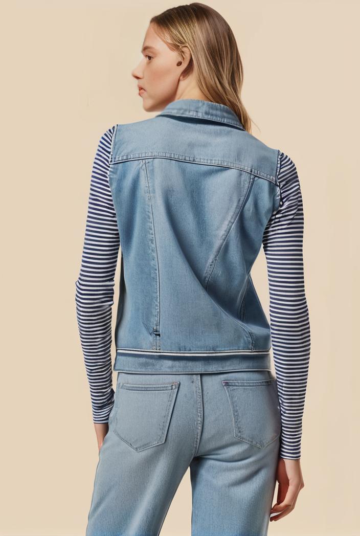 washed denim sleeveless vest with distressed ripped lapel women s denim jacket collection 131171