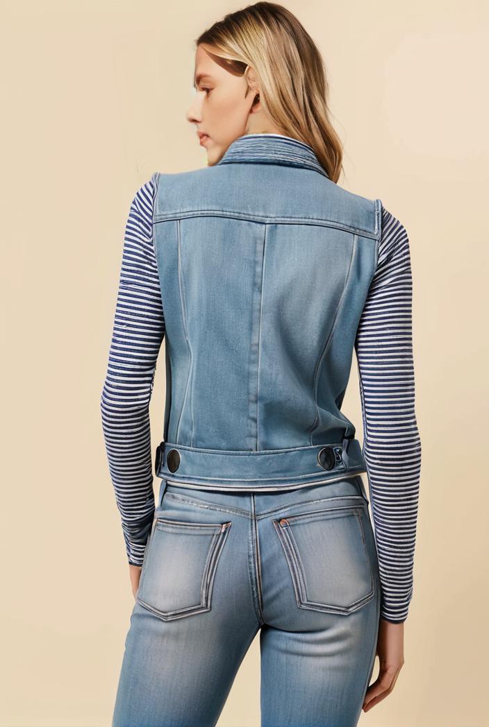washed denim sleeveless vest with distressed ripped lapel women s denim jacket collection 131175