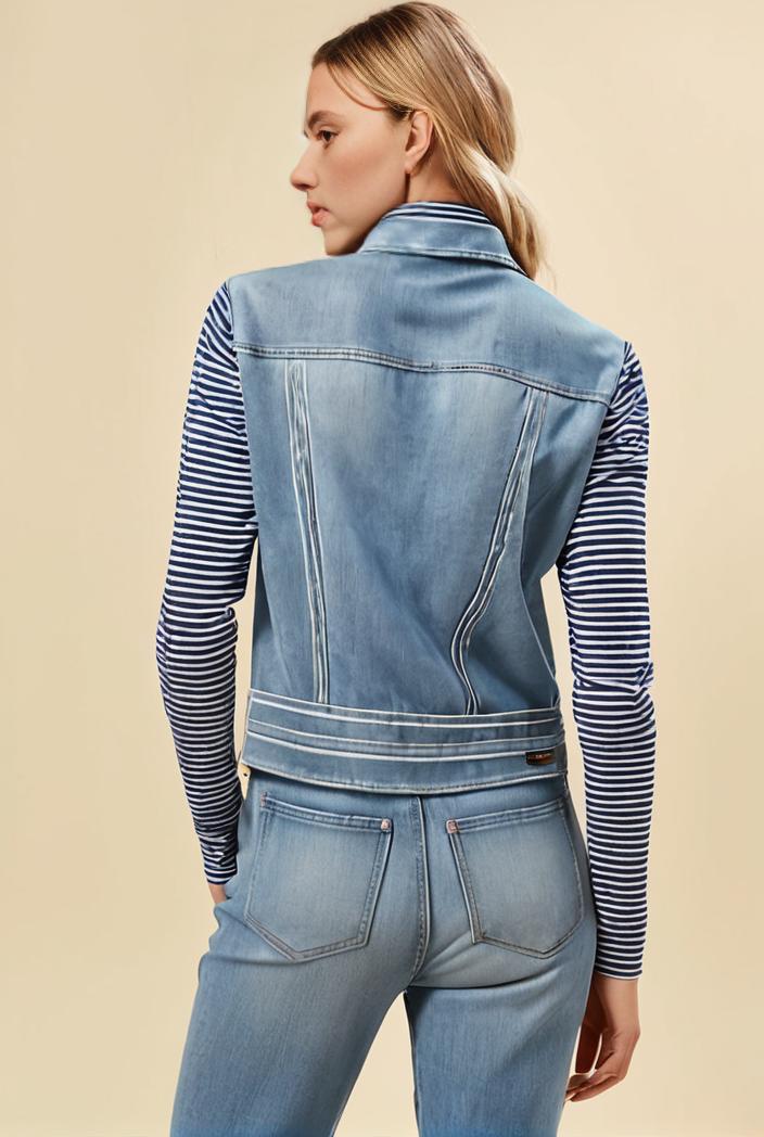 washed denim sleeveless vest with distressed ripped lapel women s denim jacket collection 131178