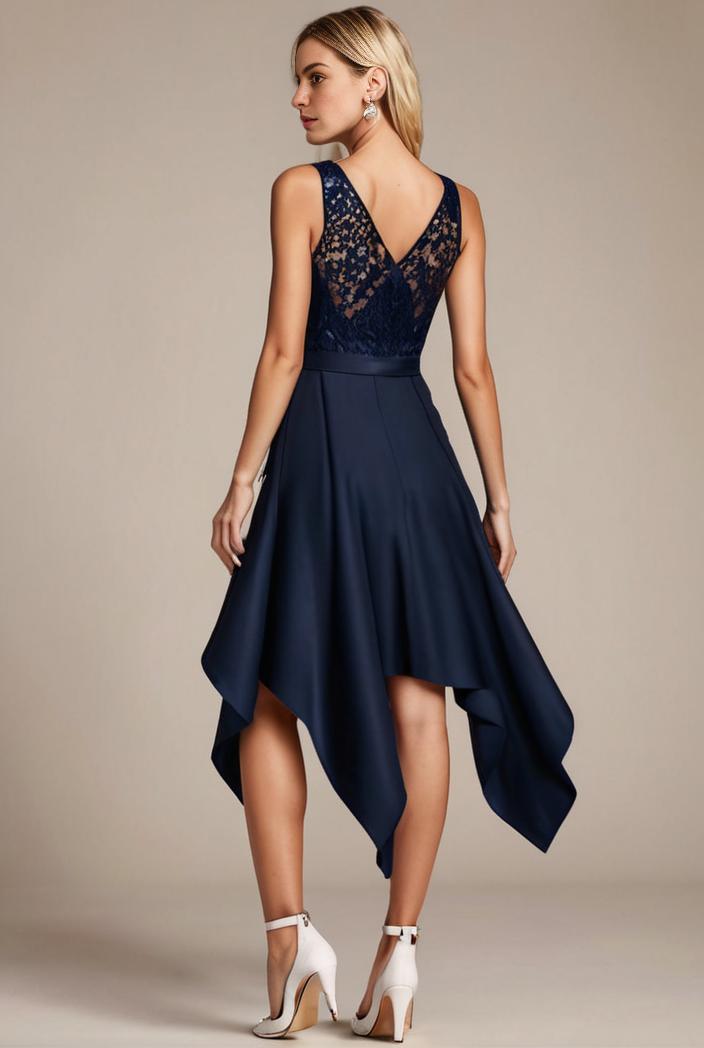 deep v neck lace chiffon bridesmaid dress with asymmetrical hem 135501