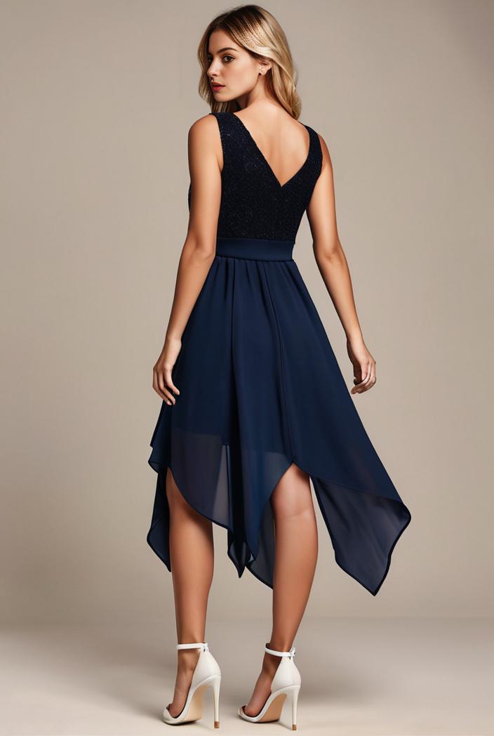 deep v neck lace chiffon bridesmaid dress with asymmetrical hem 135502